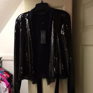 NWT BCBGMaxAzria Black Sequin Cardigan Sweater